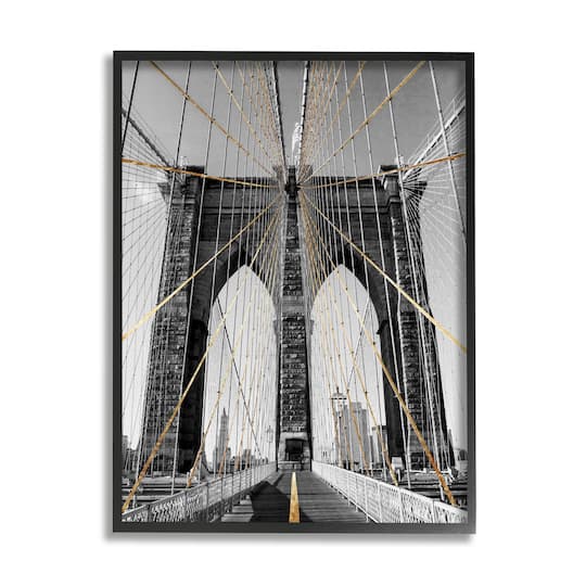 Stupell Industries Brooklyn Bridge Geometric Cable Architecture Design Urban Photography Framed Wall Art